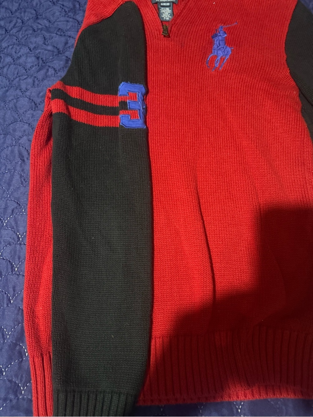 Polo red and Black Knit Sweater with Striped Sleeves - Picture 5 of 6